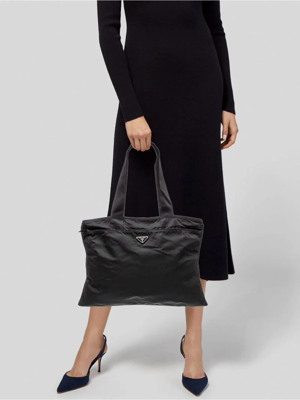 PRADA Nylon Tote Bag Large Capacity Black Authentic